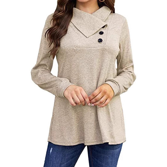 Women's casual top with asymmetrical collar and button detail NOVAE