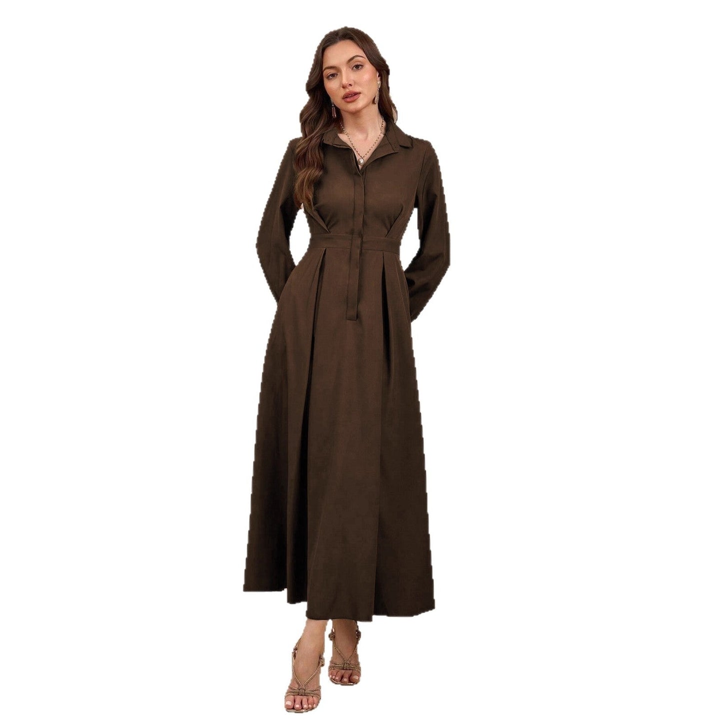 Women's Elegant Shirt Dress with Swinging Skirt and Practical Pockets NOVAE