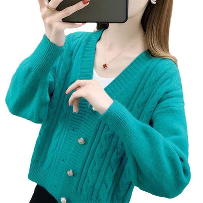 Women's cardigan with elegant cable knit pattern and high-quality button details NOVAE