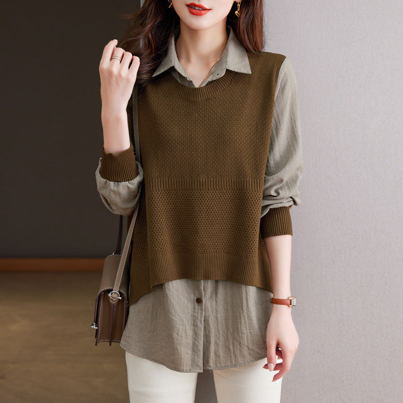 Women's knit sweater with a unique layered look and fine texture NOVAE