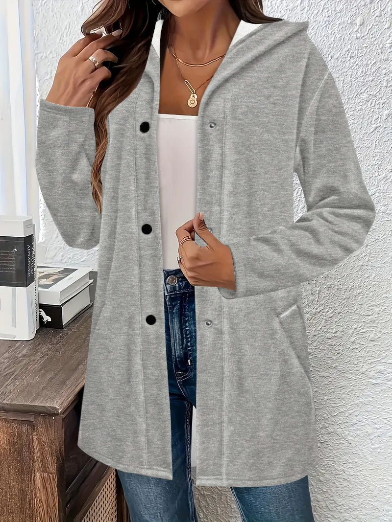 Women's fashionable long cardigan with hood and practical pockets NOVAE