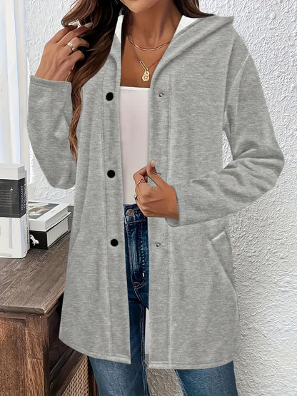 Women's fashionable long cardigan with hood and practical pockets NOVAE