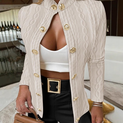 Women's Elegant Knit Blazer with Gold Buttons and Stand-Up Collar NOVAE