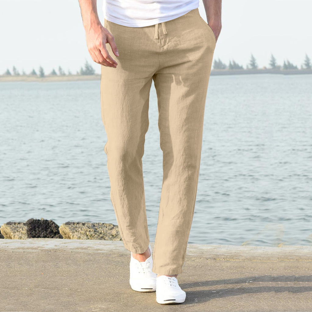 Men's casual linen trousers with elasticated waistband and side pockets NOVAE