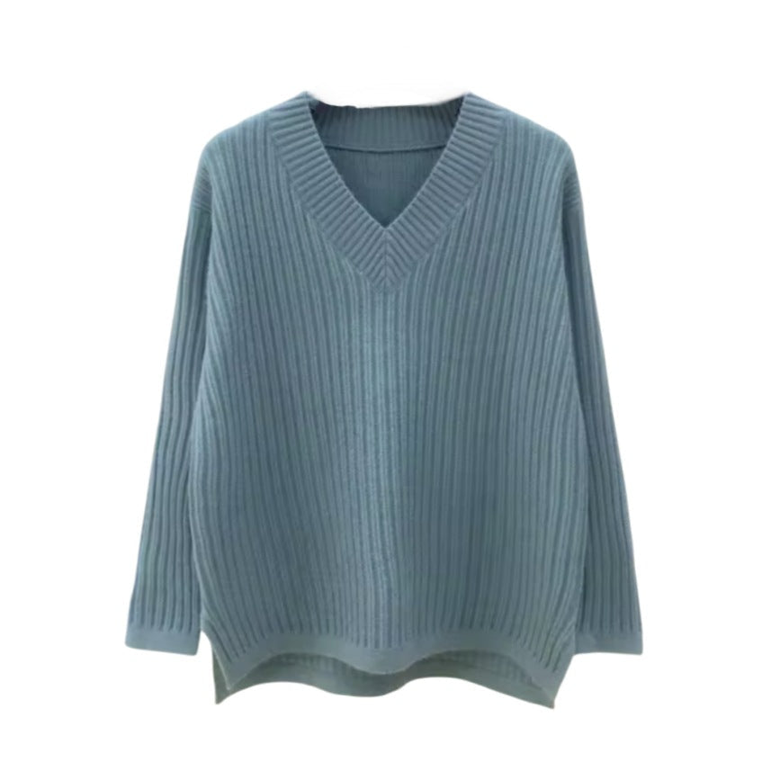 Women's V-neck knit sweater with fine ribbing and a relaxed fit NOVAE