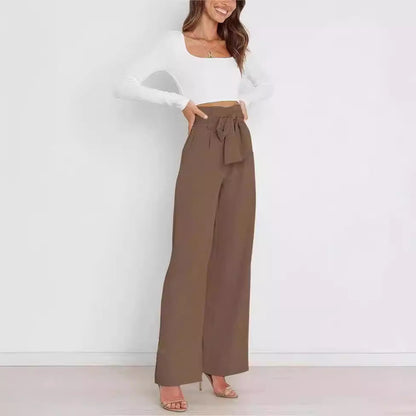 Women's wide-leg trousers with decorative tie belt NOVAE