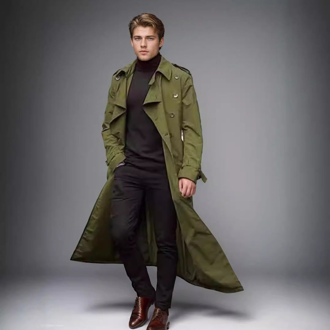 Men's long trench coat with a modern cut and practical pockets NOVAE