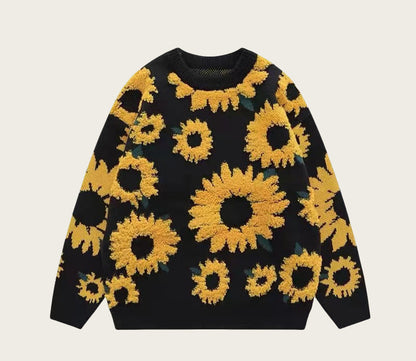 Women's chunky knit sweater with floral appliqués NOVAE