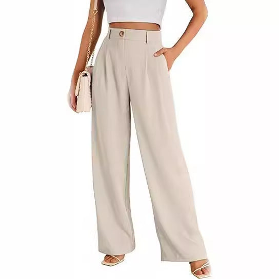 Women's wide-leg high-waisted trousers with side pockets NOVAE