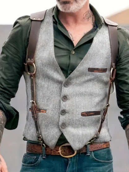 Men's stylish vest with leather accents and practical pockets NOVAE