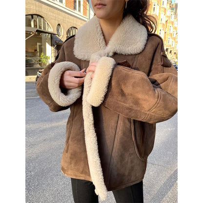 Women's casually lined suede jacket with an oversized cut NOVAE