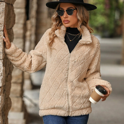 Women's plush jacket with modern quilted details NOVAE