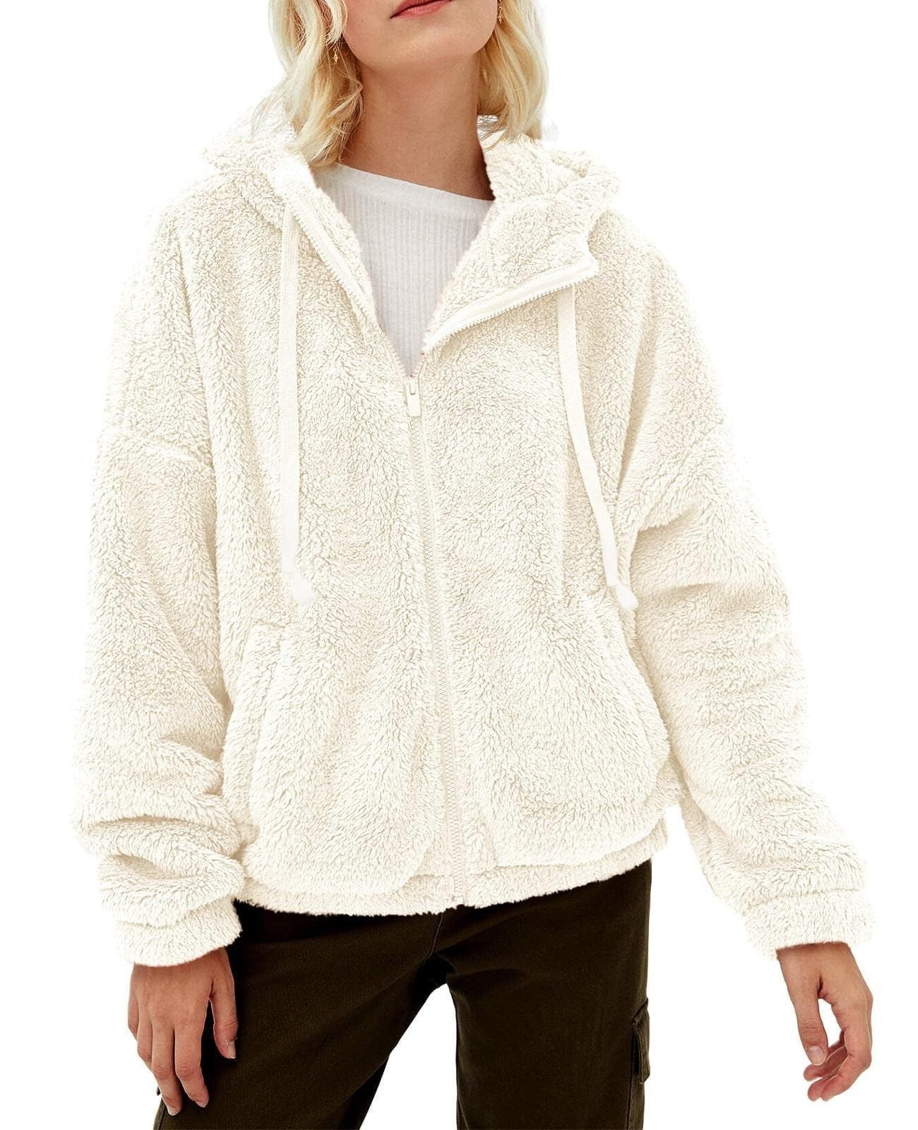 Women's Cozy Fleece Jacket with High Collar and Zipper NOVAE