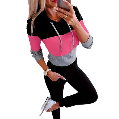 Women's fashionable casual pullover with hood and color block design NOVAE