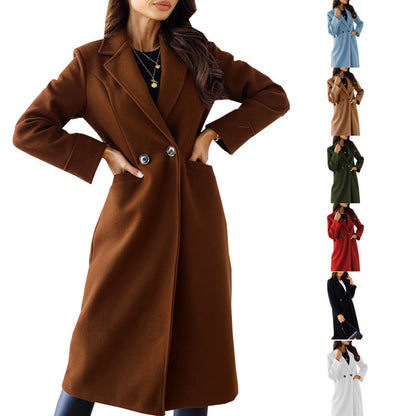 Women's elegant wool coat with double chest button placket and practical pockets NOVAE