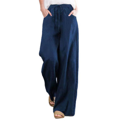 Women's wide-leg linen trousers with elasticated waistband and side pockets NOVAE