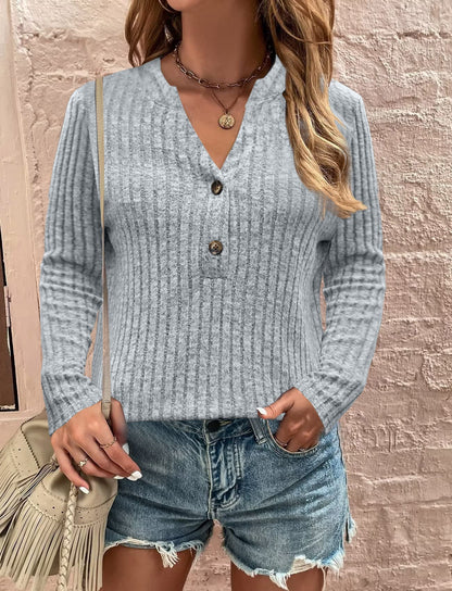 Women's long-sleeved shirt with structured rib design and button detail NOVAE