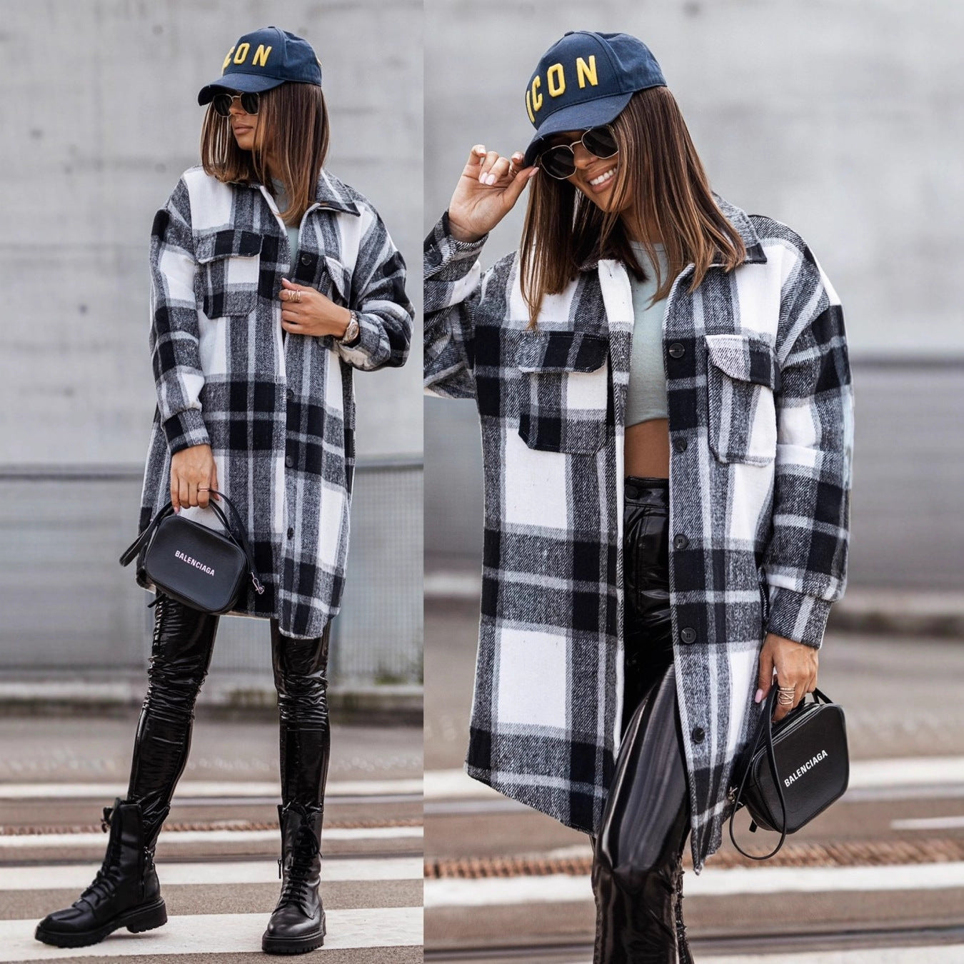 Women's Casual Checked Overshirt Jacket NOVAE