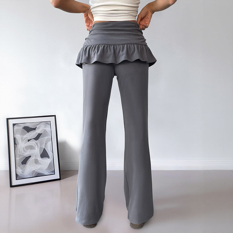 Women's leisure trousers with a flounced waistband and wide leg NOVAE