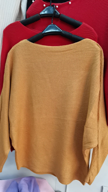 Women's oversized knit sweater with sophisticated rib design and wide cut NOVAE