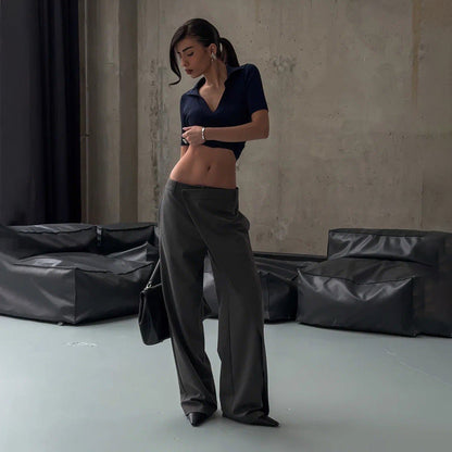 Women's elegant, high-waisted trousers with an asymmetrical cut NOVAE