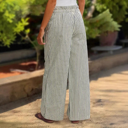 Women's Comfortable Beach Trousers with Casual Striped Pattern and Braided Waistband NOVAE