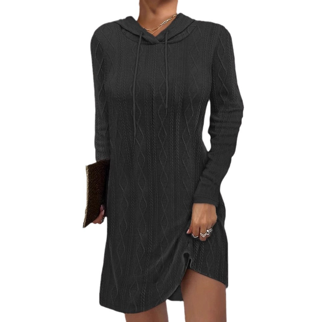 Women's hooded pullover dress with textured knit pattern NOVAE