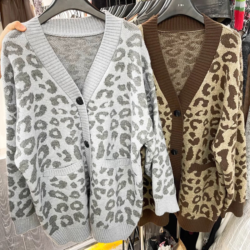 Women's lightweight knit cardigan with textured leopard print NOVAE