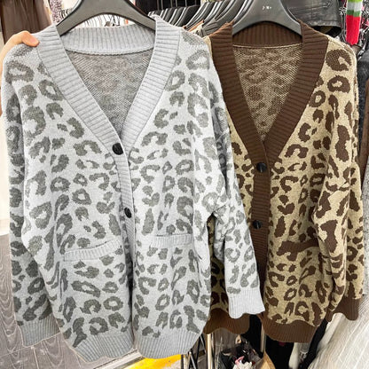 Women's lightweight knit cardigan with textured leopard print NOVAE