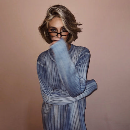 Women's fashionable ribbed knit sweater with a relaxed fit and long sleeves NOVAE