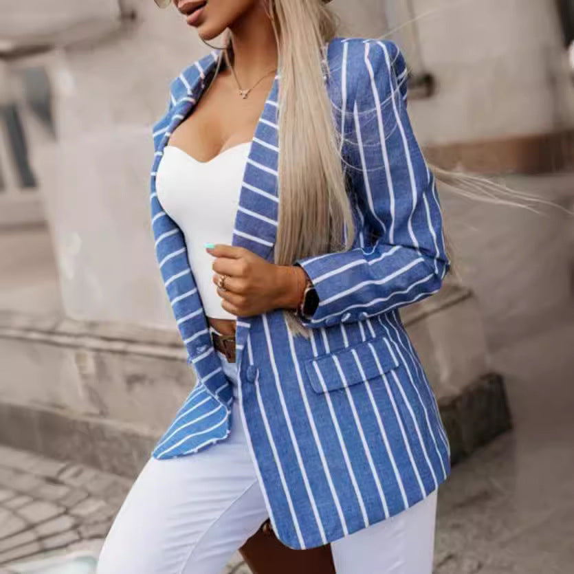 Women's Elegant Striped Blazer with Tailored Cut and Long Sleeves NOVAE