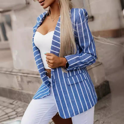 Women's Elegant Striped Blazer with Tailored Cut and Long Sleeves NOVAE