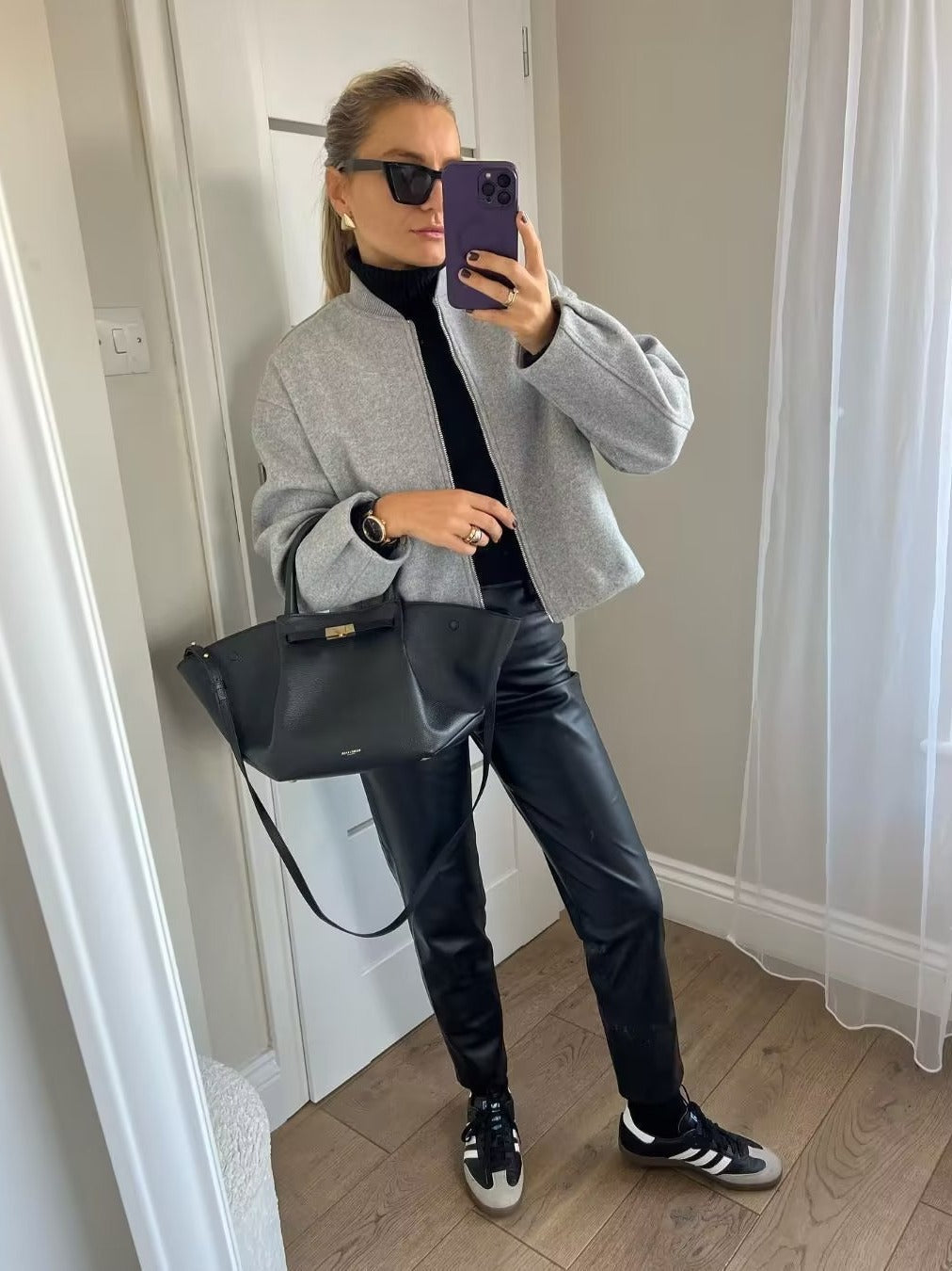 Women's casual transitional jacket with stand-up collar and asymmetrical cut NOVAE