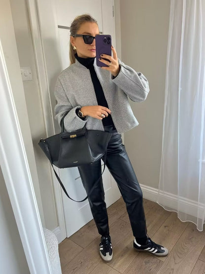 Women's casual transitional jacket with stand-up collar and asymmetrical cut NOVAE