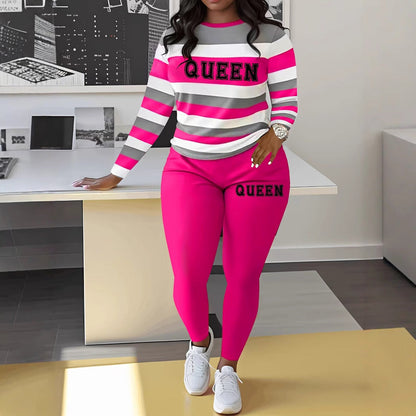 Women's sporty two-piece set with striped top and leggings NOVAE