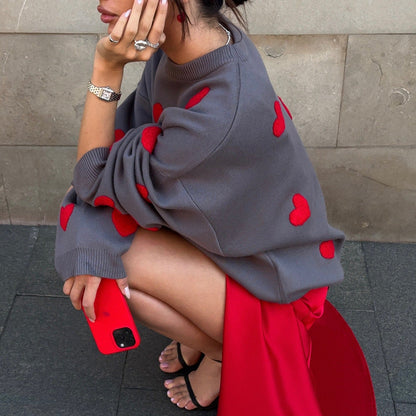 Women's sweater with heart appliqués and a relaxed fit NOVAE