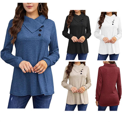 Women's casual top with asymmetrical collar and button detail NOVAE