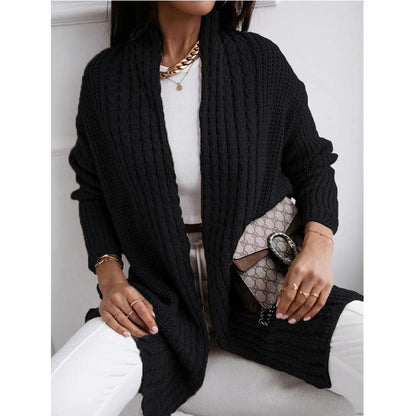 Women's chunky knit cardigan with open cut and fashionable textured design NOVAE