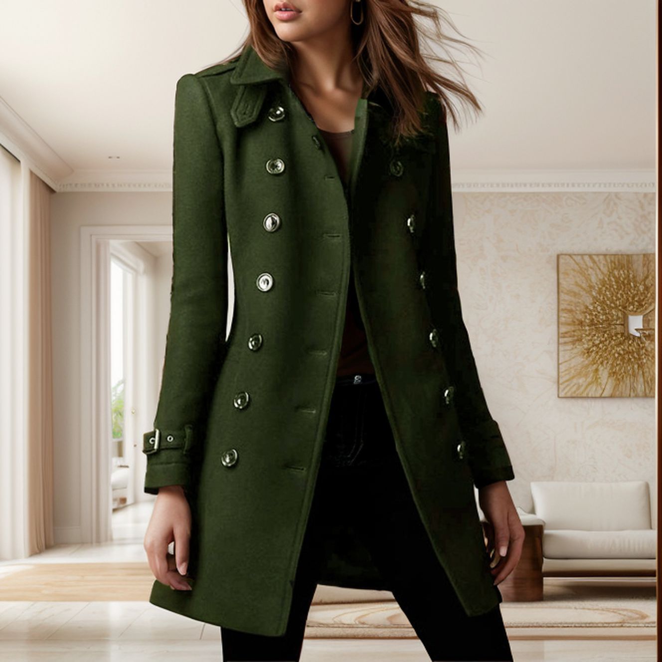 Women's elegant trench coat with double-breasted button closure and weighted collar NOVAE
