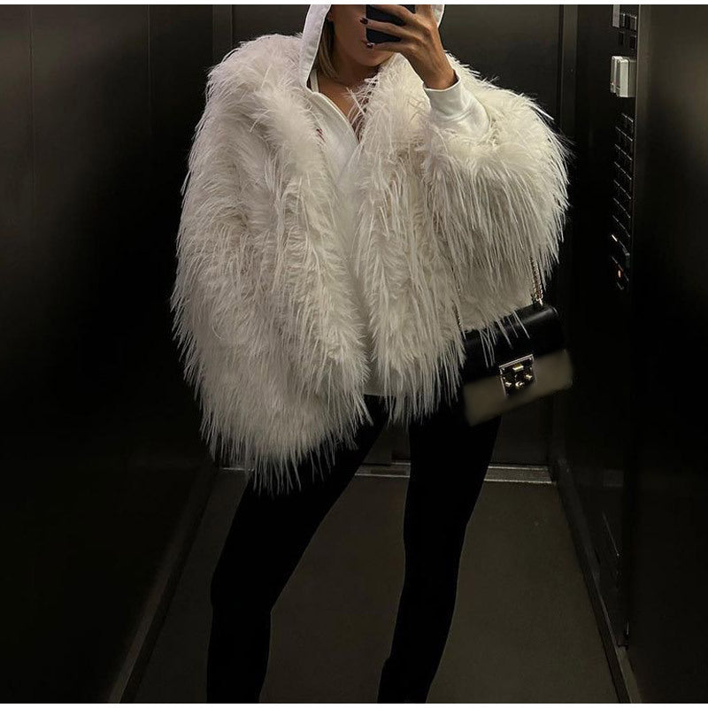 Women's Fluffy Faux Fur Jacket in a Fashionable Cut NOVAE