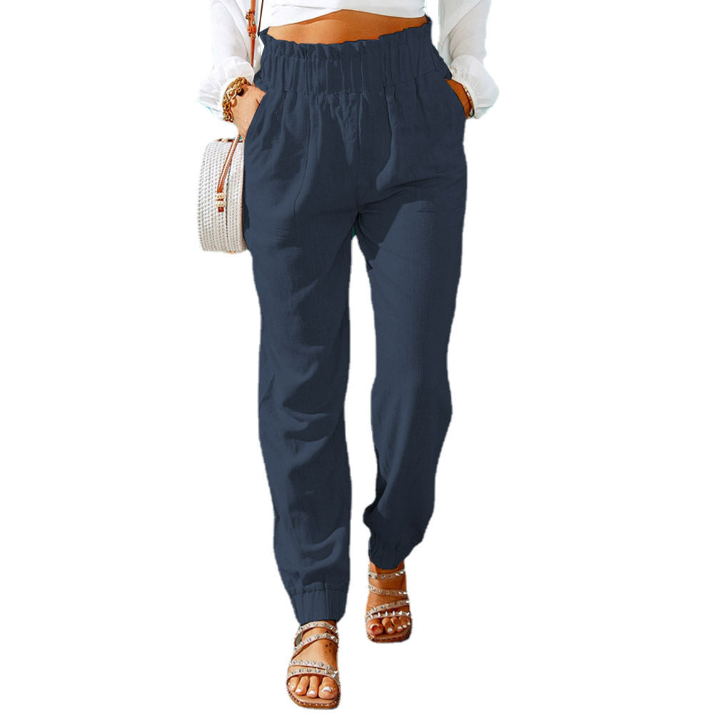Women's casual trousers with elasticated waistband and side pockets NOVAE