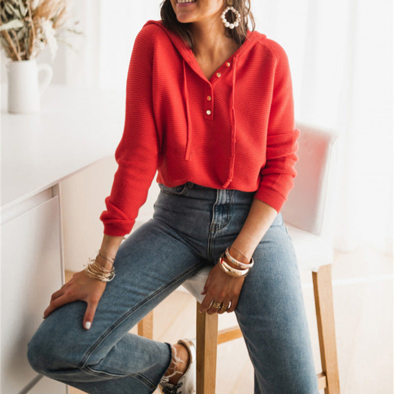 Women's short-sleeved hoodie with modern button details and elastic hem NOVAE