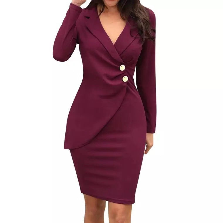 Women's elegant and figure-hugging sheath dress with button details NOVAE
