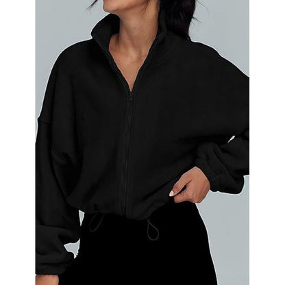 Women's trendy oversized zip-up sweater with high collar and drawstring NOVAE