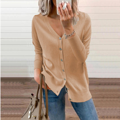Women's cardigan with buttoned front and V-neck NOVAE