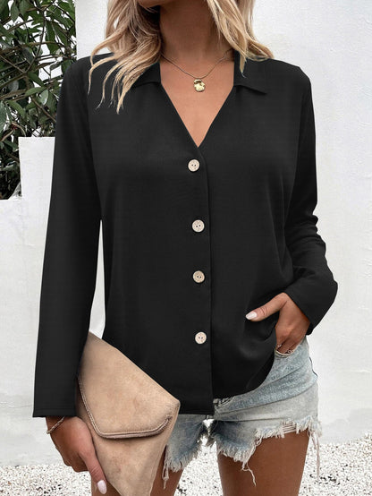 Women's fashionable blouse with V-neck and button details NOVAE
