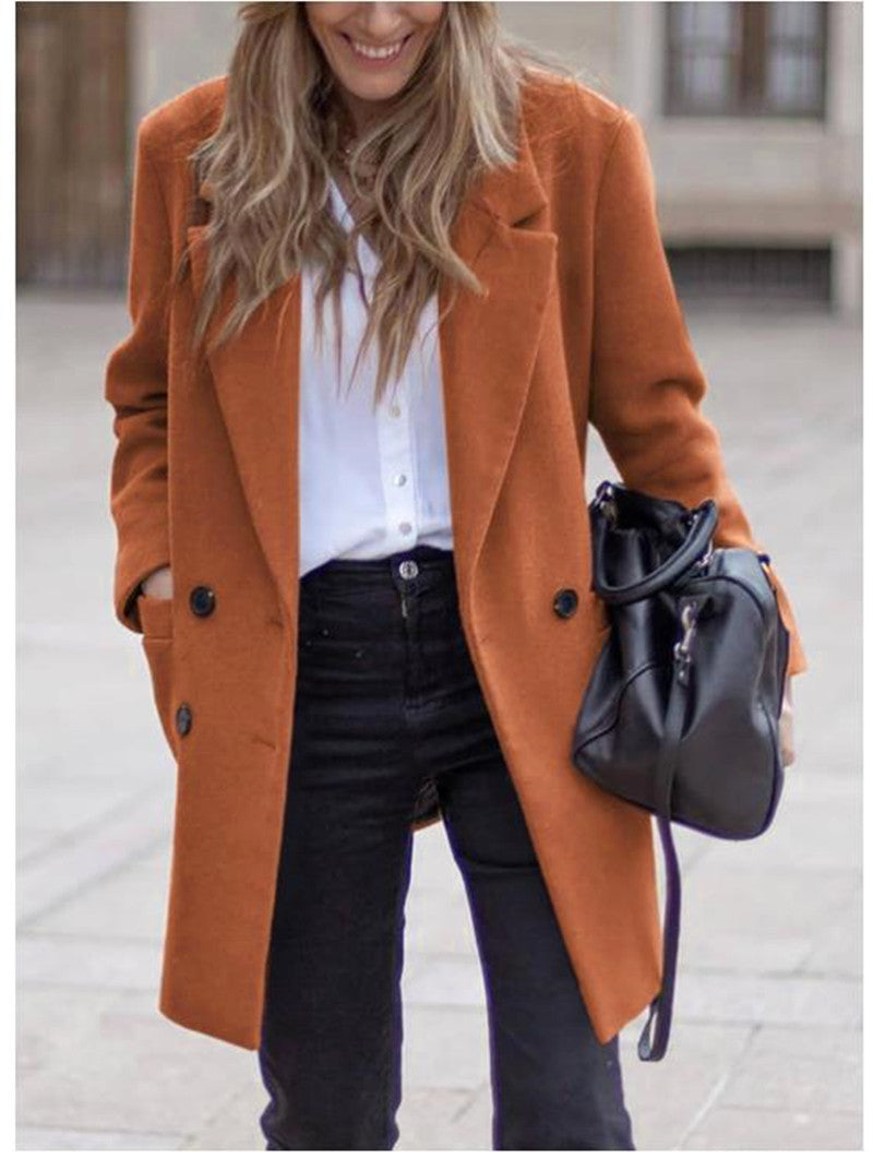 Women's elegant and warm wool coat with double button placket NOVAE