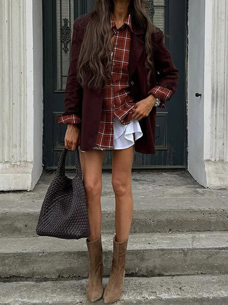 Women's fashionable oversized blazer with checkered pattern and relaxed cut NOVAE