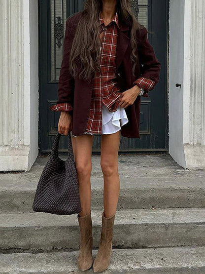 Women's fashionable oversized blazer with checkered pattern and relaxed cut NOVAE