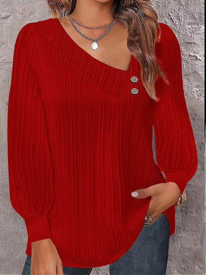 Women's stylish and elegant top with asymmetrical neckline and button placket NOVAE